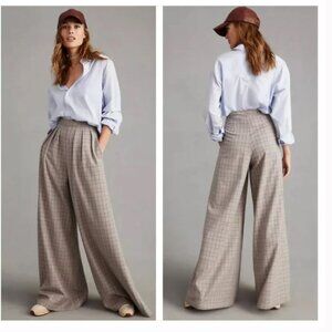New Corey Lynn Calter Pleated Extra Wide-Leg Plaid Trousers Pants Sz S